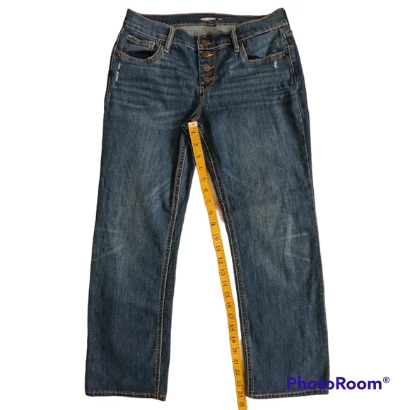 Old Navy Jeans Women's Sz 2 Blue Stretchy Button Fly Flair Ankle - Picture 5 of 13